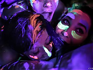 scorching lesbos toying with fluorescent assets paint