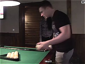 lean little tart gets tag teamed on the pool table